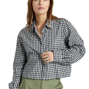 Brixton Black and White Gingham Button Down Cropped Shirt